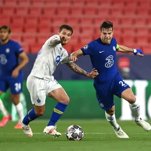 Cesar Azpilicueta of Chelsea in UEFA Champions League Quarter Final: Leg Two at Empty Estadio Ramon Sanchez Pizjuan Cesar Azpilicueta of Chelsea in UEFA Champions League Quarter Final: Leg Two at Empty Estadio Ramon Sanchez Pizjuan