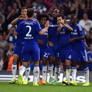 Print of Cesc Fabregas Scoring for Chelsea vs. Schalke 04 Print of Cesc Fabregas Scoring for Chelsea vs. Schalke 04