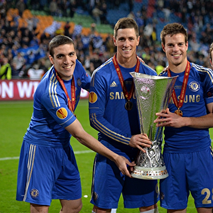 Chelsea Champions: Romeu, Torres, Azpilicueta, and Mata Celebrate UEFA Europa League Victory (16th May 2013: Chelsea vs. Benfica)