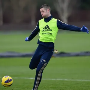 Le Chelsea Football Club : Gary Cahill en action lors d'une séance de formation du championnat anglais au janvier 2013, à la salle de sport de Cobham Le Chelsea Football Club : Gary Cahill en action lors d'une séance de formation du championnat anglais au janvier 2013, à la salle de sport de Cobham