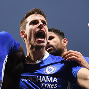 Chelsea Players Celebrate Second Goal Against Stoke City, Premier League 2016