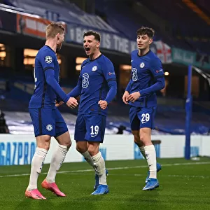 Chelsea Triumph: Timo Werner, Mason Mount, and Kai Havertz Celebrate Semi-Final Victory over Real Madrid in Empty Stamford Bridge