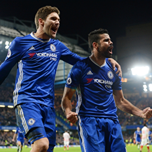 Chelsea's Diego Costa and Marcos Alonso Celebrate Costa's Goal vs Stoke City, Premier League