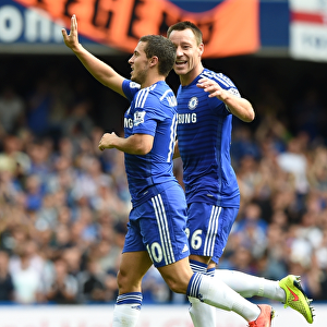 Chelsea's Eden Hazard and John Terry: A Celebratory Moment after Scoring Against Leicester City (August 2014)