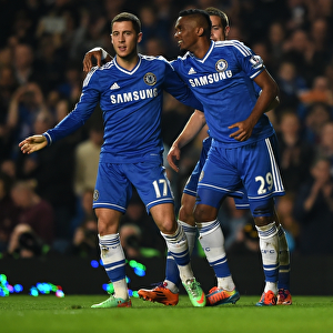 Chelsea's Eden Hazard and Samuel Eto'o: A Dynamic Duo Celebrates Their Second Goal Against Tottenham Hotspur (March 8, 2014, Stamford Bridge)