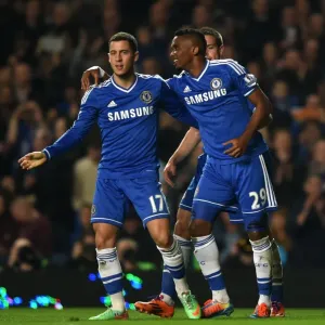 Chelsea FC Print: Eden Hazard and Samuel Eto'o Celebrate Second Goal