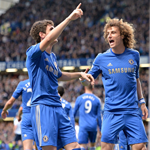 Chelsea's Embaoba and David Luiz: Celebrating Oscar's Opener Against Tottenham Hotspur (8th May 2013)