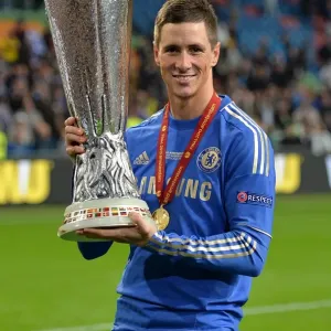 Chelsea's Europa League Triumph Print: Fernando Torres with the Trophy