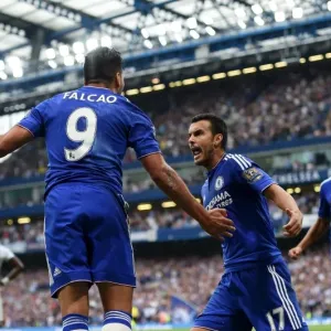 Chelsea FC Print: Falcao and Pedro Celebrate Goal Chelsea FC Print: Falcao and Pedro Celebrate Goal