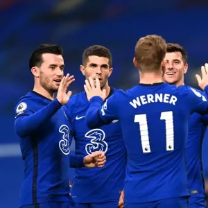 Chelsea's Havertz Scores Third in Empty Stamford Bridge Print Chelsea's Havertz Scores Third in Empty Stamford Bridge Print