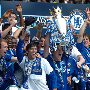 Chelsea's John Terry Celebrates Premier League Victory with the Trophy at Stamford Bridge (2005-2006)