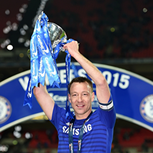 Chelsea's John Terry Lifts Carling Cup: Celebrating Victory over Tottenham Hotspur at Wembley Stadium (1st March 2015)