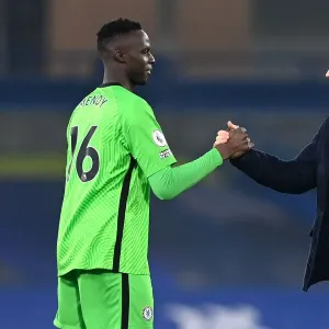 Chelsea's Mendy and Lampard: Post-Match Handshake Print Chelsea's Mendy and Lampard: Post-Match Handshake Print