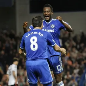 El dúo dinámico de Chelsea, Mikel y Lampard, celebra su segundo gol contra el Fulham (21 de septiembre del 2013)