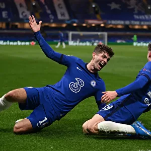 Chelsea's Mount and Pulisic Celebrate Goals in Empty Stamford Bridge against Real Madrid - UEFA Champions League Semi-Final