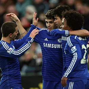 Chelsea's Oscar Celebrates Fourth Goal Against Swansea City in Barclays Premier League (January 17, 2015)