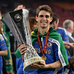 Chelsea's Oscar Lifts the Europa League Trophy: Chelsea FC Victory over Benfica (Amsterdam Arena, May 16, 2013)
