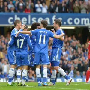 La celebración triunfal de tres goles del Óscar de Chelsea contra el Fulham (septiembre 2013)