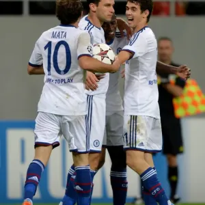 Chelsea Ramires and Team-Mates Celebrate Third Goal Print