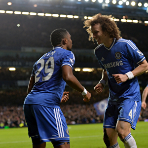 Chelsea's Samuel Eto'o and David Luiz: A Dynamic Duo Celebrates Goal Against Manchester United (January 19, 2014)