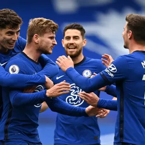 Print of Timo Werner scoring for Chelsea vs Southampton at Stamford Bridge Print of Timo Werner scoring for Chelsea vs Southampton at Stamford Bridge