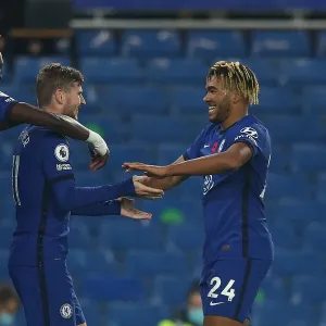 Chelsea FC Print - Werner, Abraham, and James Celebrate Fourth Goal Chelsea FC Print - Werner, Abraham, and James Celebrate Fourth Goal