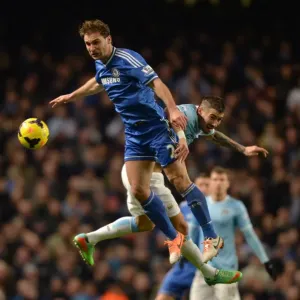 Print of Ivanovic vs. Kolarov in Mid-Air Tussle Print of Ivanovic vs. Kolarov in Mid-Air Tussle