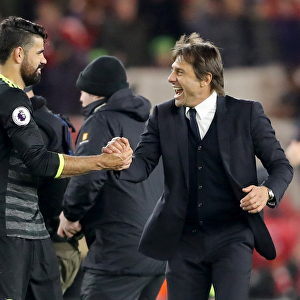 Conte and Costa: Triumphant Victory Celebration at Middlesbrough's Riverside Stadium