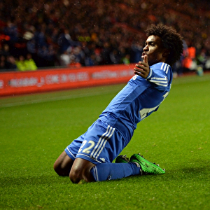 Da Silva-Willian's Celebratory Moment: Chelsea's Second Goal vs. Southampton (January 1, 2014, Barclays Premier League)