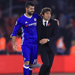 Diego Costa's Glory: Embraced by Conte after Chelsea's Triumph at Southampton