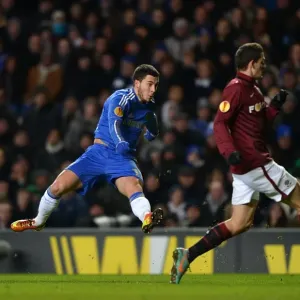 Print of Eden Hazard's First Goal for Chelsea in Europa League Victory over Sparta Prague Print of Eden Hazard's First Goal for Chelsea in Europa League Victory over Sparta Prague
