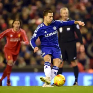 Print of Eden Hazard Scores Penalty: Chelsea Takes the Lead at Anfield
