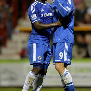Fernando Torres and Michael Essien Celebrate First Goal for Chelsea Against Swindon Town in Capital One Cup
