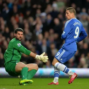 Print of Fernando Torres' First Goal for Chelsea Against Crystal Palace Print of Fernando Torres' First Goal for Chelsea Against Crystal Palace