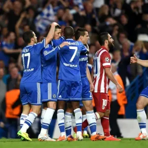 Print of Fernando Torres scoring for Chelsea in Champions League semi-final Print of Fernando Torres scoring for Chelsea in Champions League semi-final