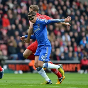 Print of Fernando Torres in action against Jos Hooiveld Print of Fernando Torres in action against Jos Hooiveld