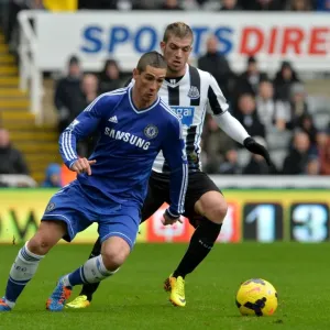 Print of Intense Battle for Ball Possession: Fernando Torres vs. Davide Santon