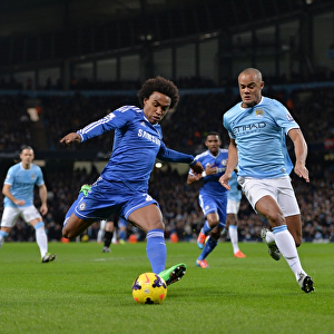 Intense Battle for Ball Possession: Willian vs. Kompany - Manchester City vs. Chelsea, Barclays Premier League (3rd February 2014)