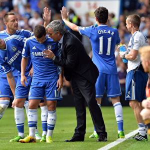 Jose Mourinho Coaches Eden Hazard at Chelsea's Stamford Bridge: Barclays Premier League Match against Hull City Tigers (18th August 2013)