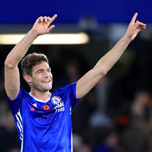 Marcos Alonso Celebrates Chelsea's Premier League Victory Over Everton at Stamford Bridge