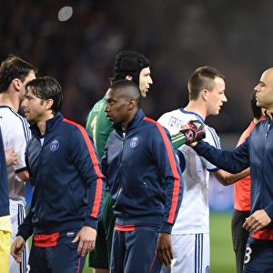 Quarter-Final Showdown: Handshake Moment - Paris Saint-Germain vs. Chelsea at Parc des Princes (UEFA Champions League, April 2014)