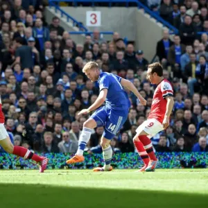 Print of Andre Schurrle Scoring for Chelsea Against Arsenal