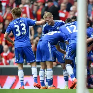 Print of Demba Ba scoring for Chelsea at Anfield