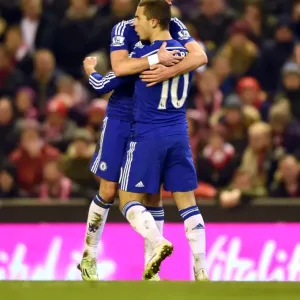 Print of Chelsea's Eden Hazard celebrating a goal at Anfield