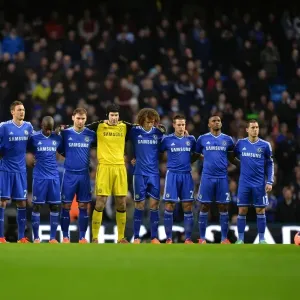Print of Chelsea players observing a minute's silence at Etihad Stadium Print of Chelsea players observing a minute's silence at Etihad Stadium