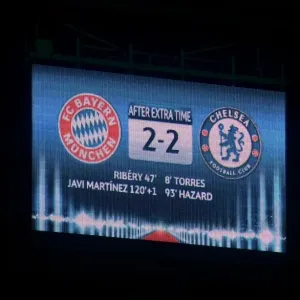 UEFA Super Cup Print: Chelsea vs. Bayern Munich Scoreboard in Extra Time UEFA Super Cup Print: Chelsea vs. Bayern Munich Scoreboard in Extra Time