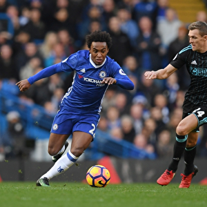 Willian Charges Forward: Chelsea's Thrilling Attack vs. West Bromwich Albion, Premier League, Stamford Bridge