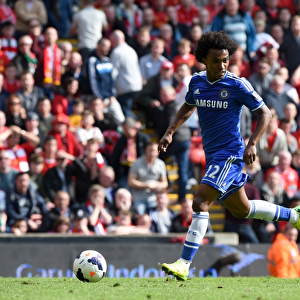 Willian Scores Chelsea's Second Goal: Liverpool vs. Chelsea, Barclays Premier League, Anfield (27th April 2014)