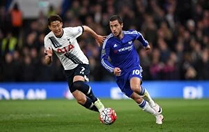 Images Dated 2nd May 2016: Battle for the Ball: Eden Hazard vs. Son Heung-Min - Premier League 2015-16: Chelsea vs