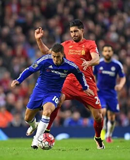 Images Dated 11th May 2016: Battle for the Ball: Emre Can vs. Eden Hazard - A Riveting Clash in the Premier League 2015-16